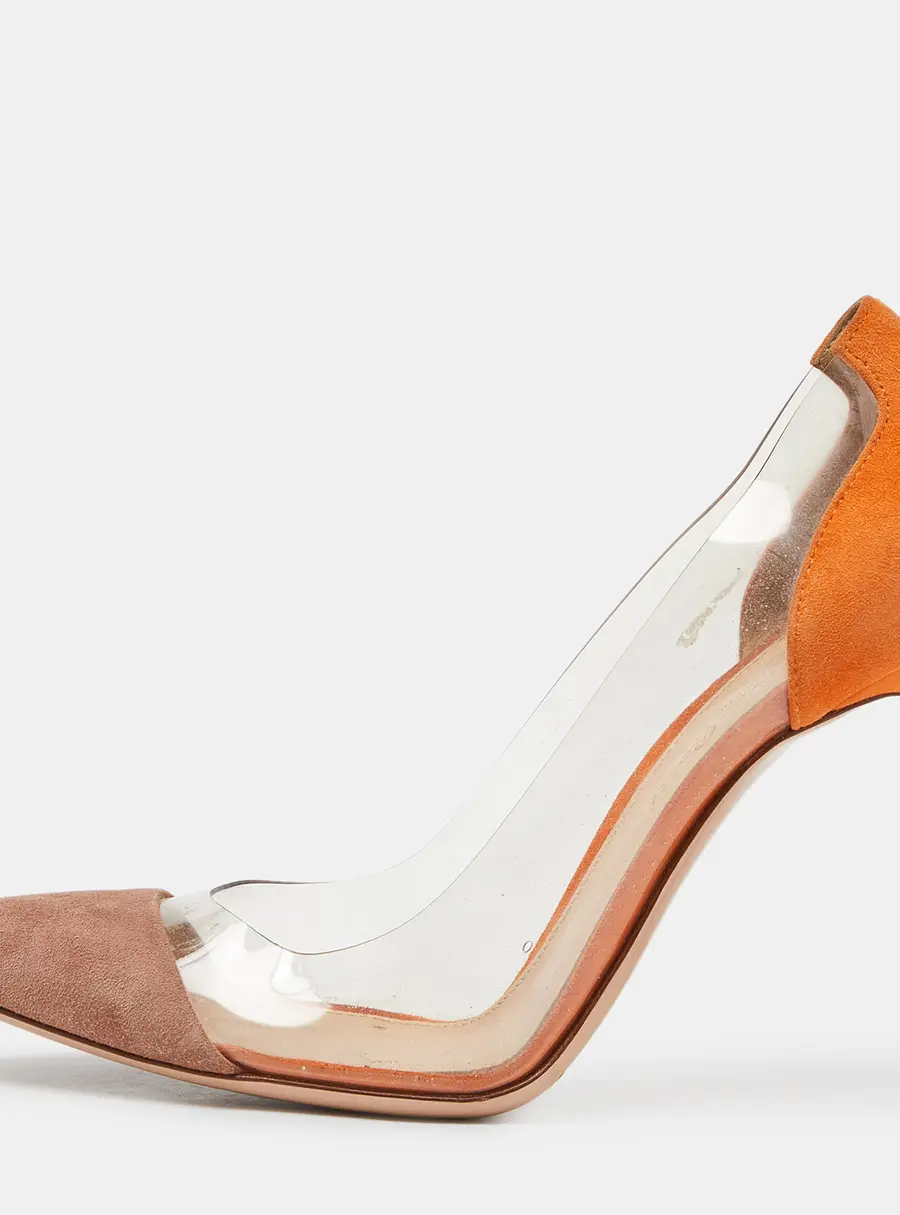 Gianvito Rossi Orange/Beige Suede and PVC Plexi Pumps Size 38