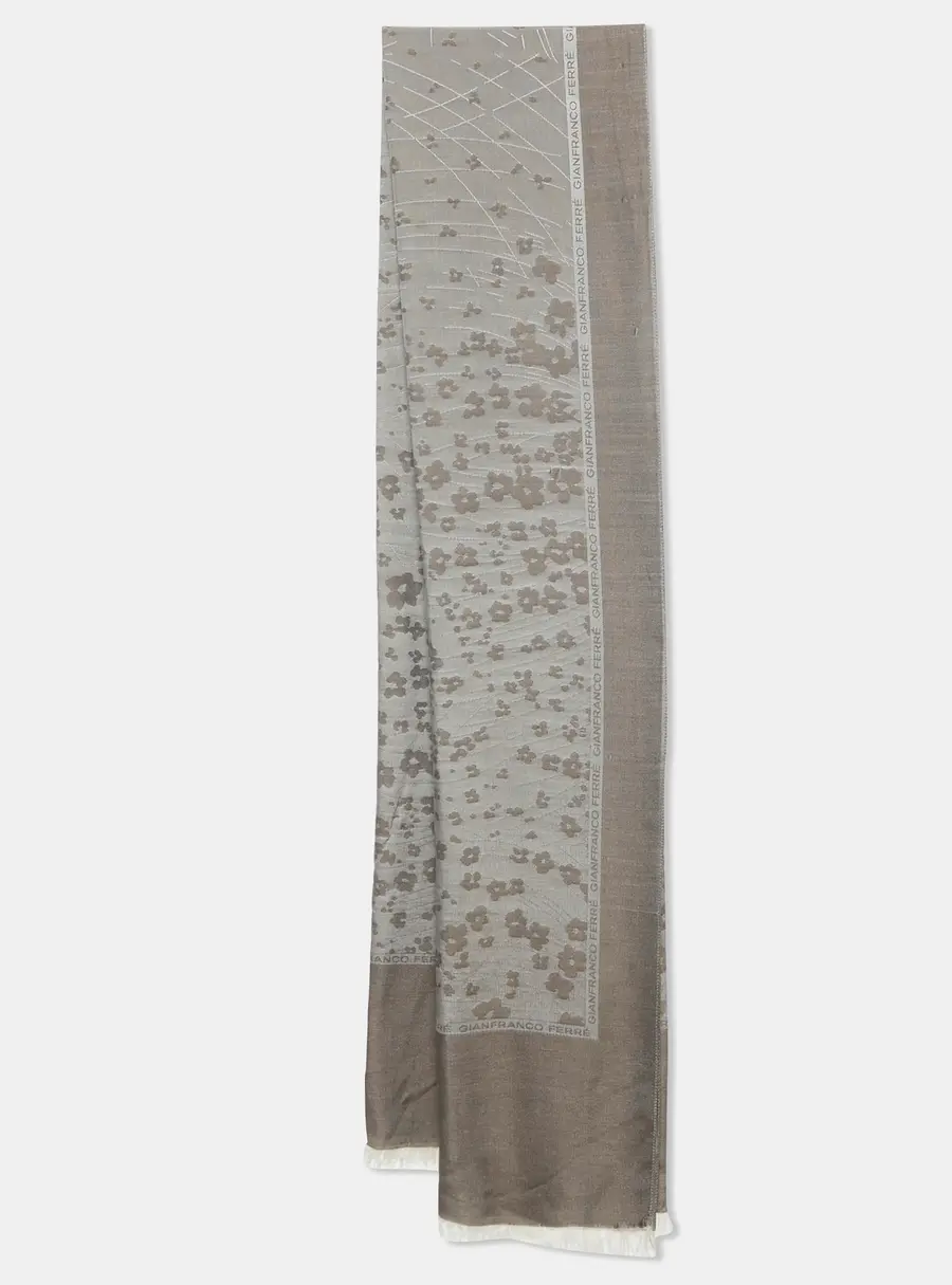 Gianfranco Ferre Grey Floral Silk Jacquard Scarf