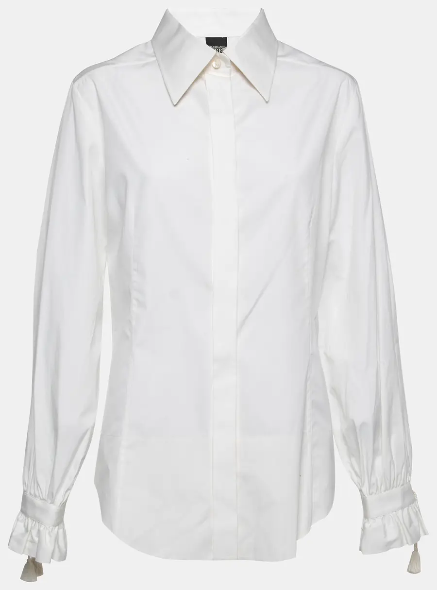 Gianfranco Ferre Off White Cotton Tassel Detail Button Front Shirt XL