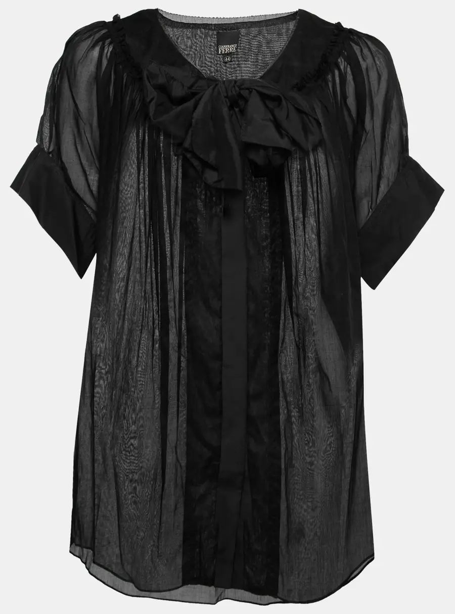 Gianfranco Ferre Black Cotton Bow Detail Button Front Blouse M