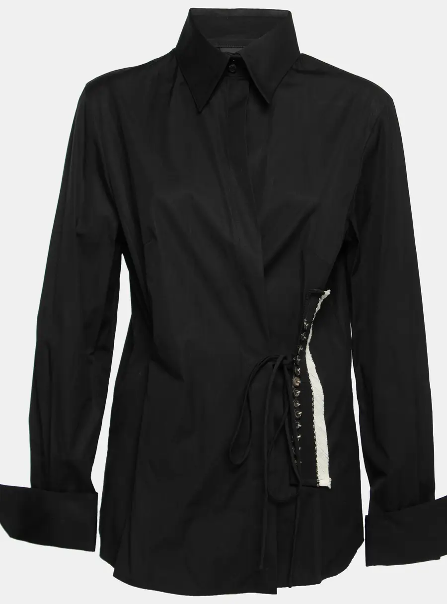 Gianfranco Ferre Vintage Black Cotton Button Detail Tie-Fastening Shirt XL