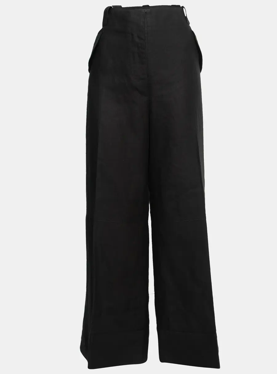 Gianfranco Ferre Vintage Black Linen Wide Leg Trousers L