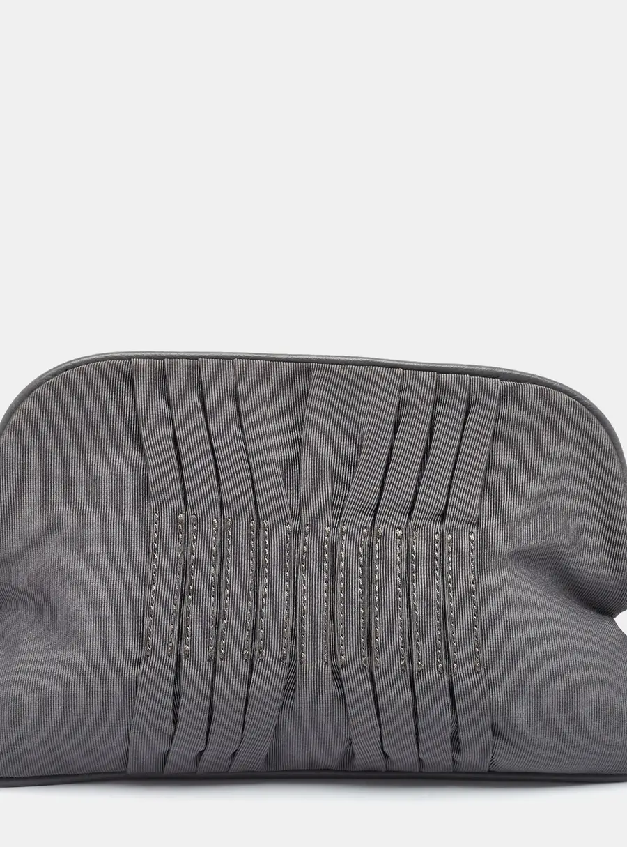 Gianfranco Ferre Pleated Grey Fabric Clutch