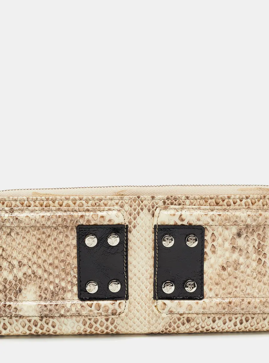 Gianfranco Ferre Beige Watersnake Leather Zip Around Oversized Wallet