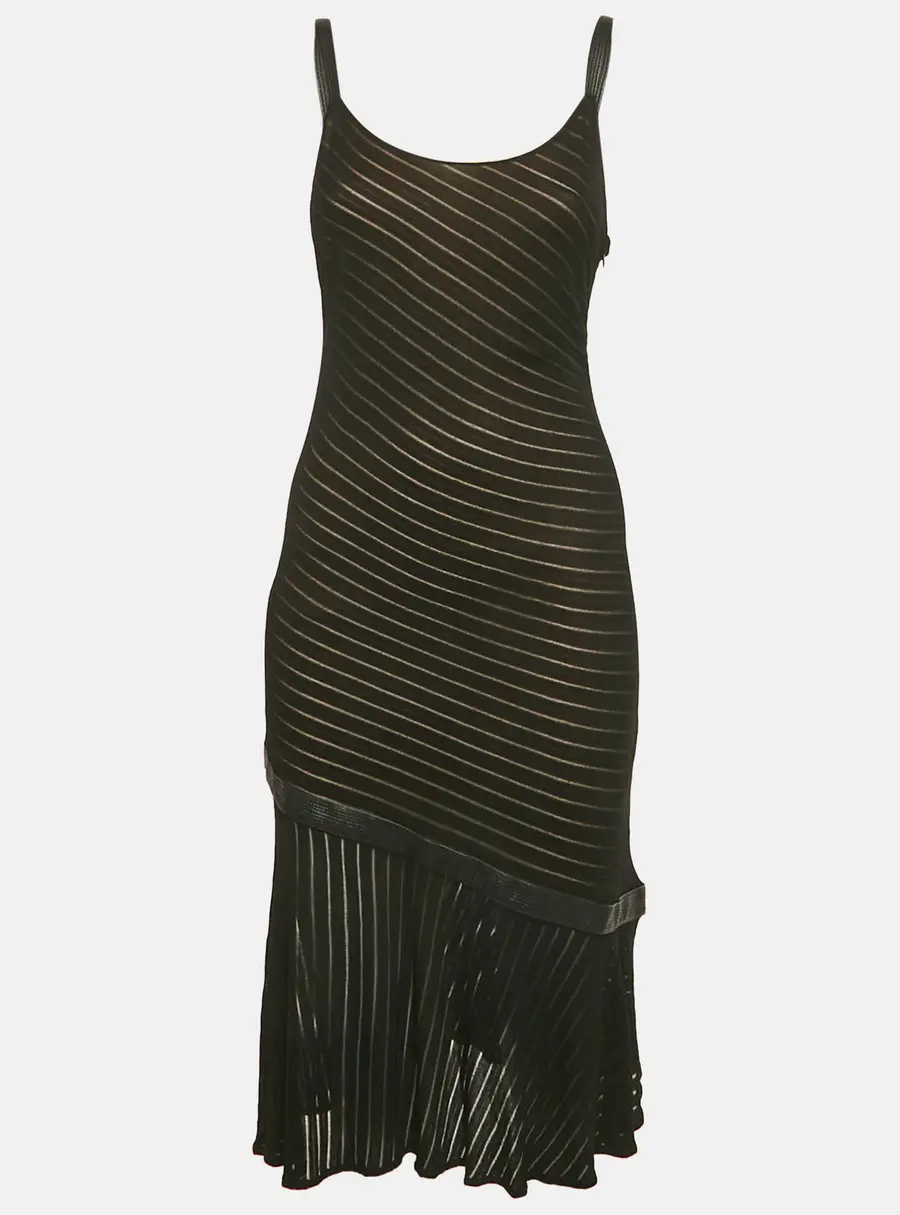Gianni Versace Couture Black Pattered Knit Leather Trim Short Dress M