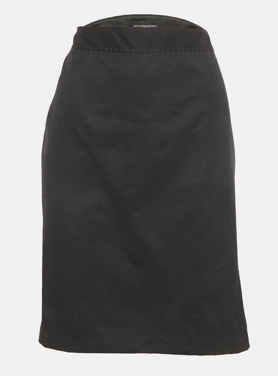 Gianni Versace Black Embroidered Trim Silk Blend Pencil Skirt L