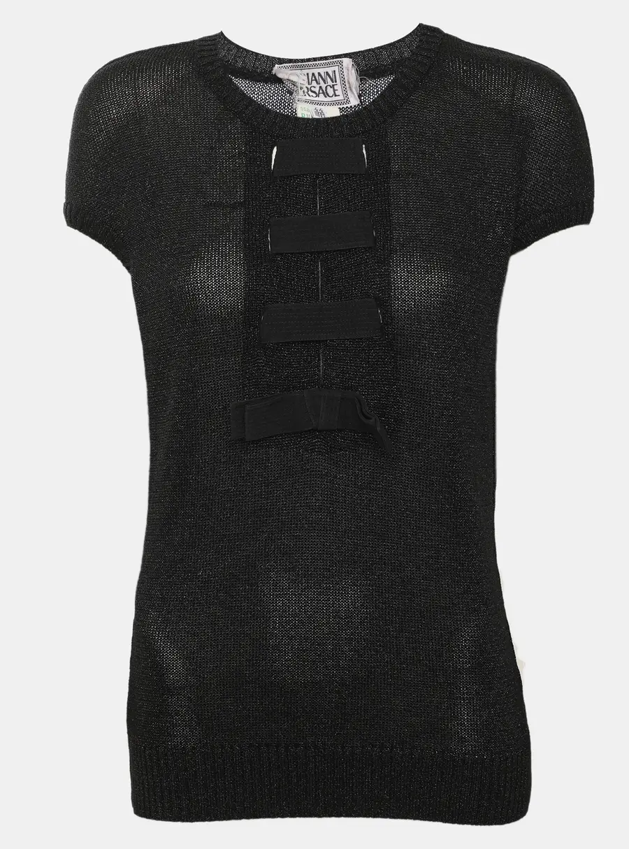 Gianni Versace Black Shimmering Rib Knit Top M
