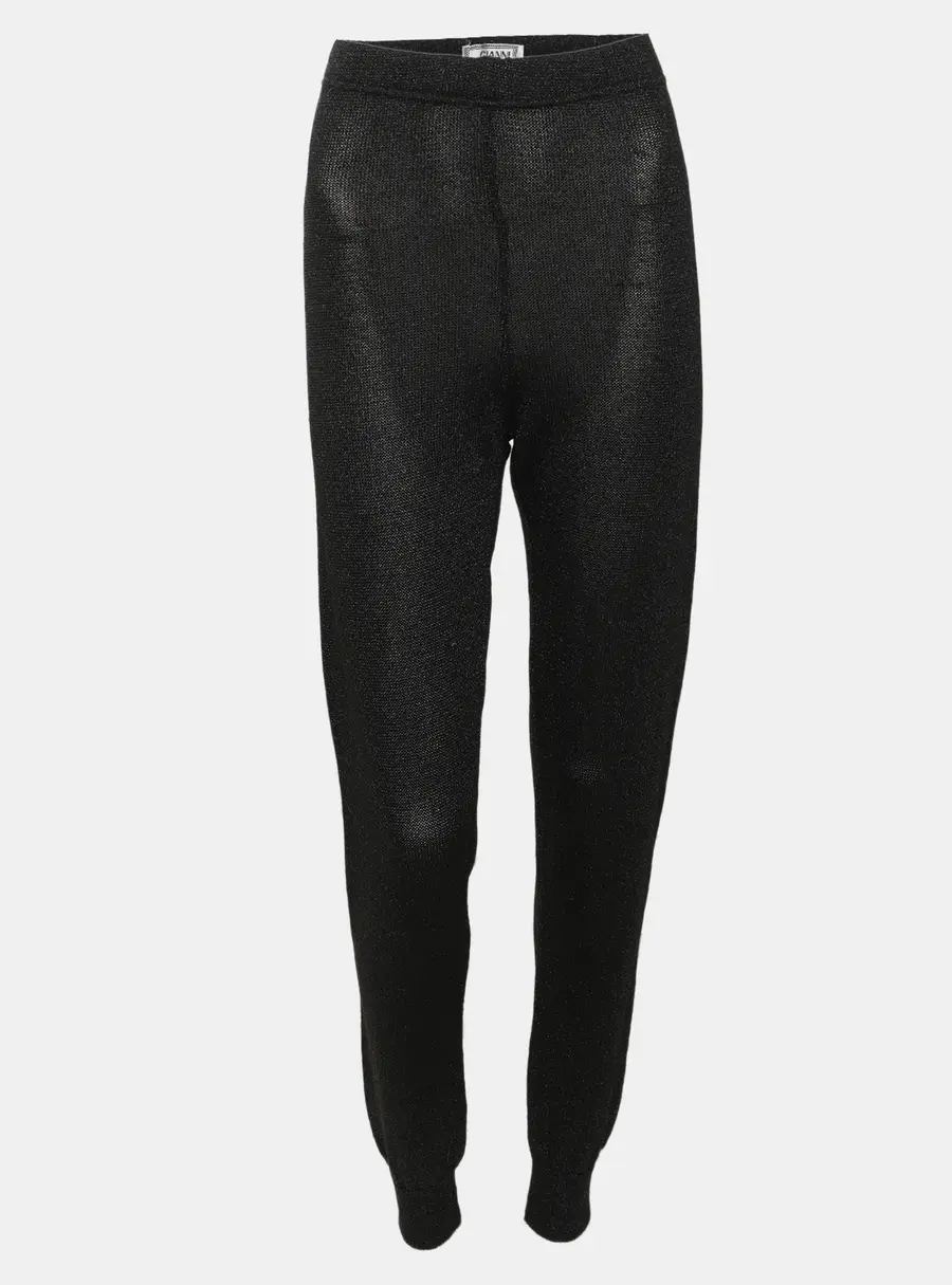 Gianni Versace Black Shimmering Rib Knit Leggings M
