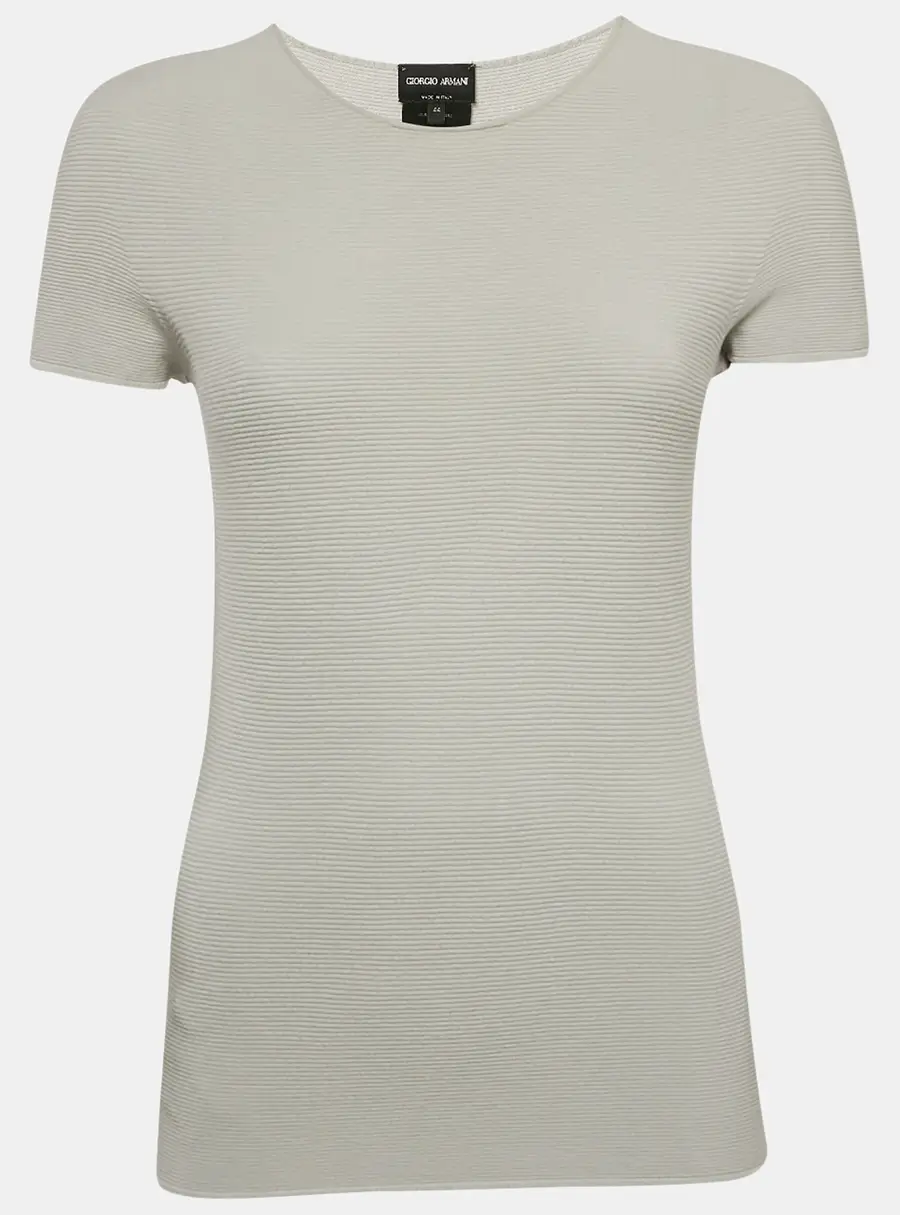 Giorgio Armani Grey Knit Links-Stitch Viscose Short Sleeve Jumper M