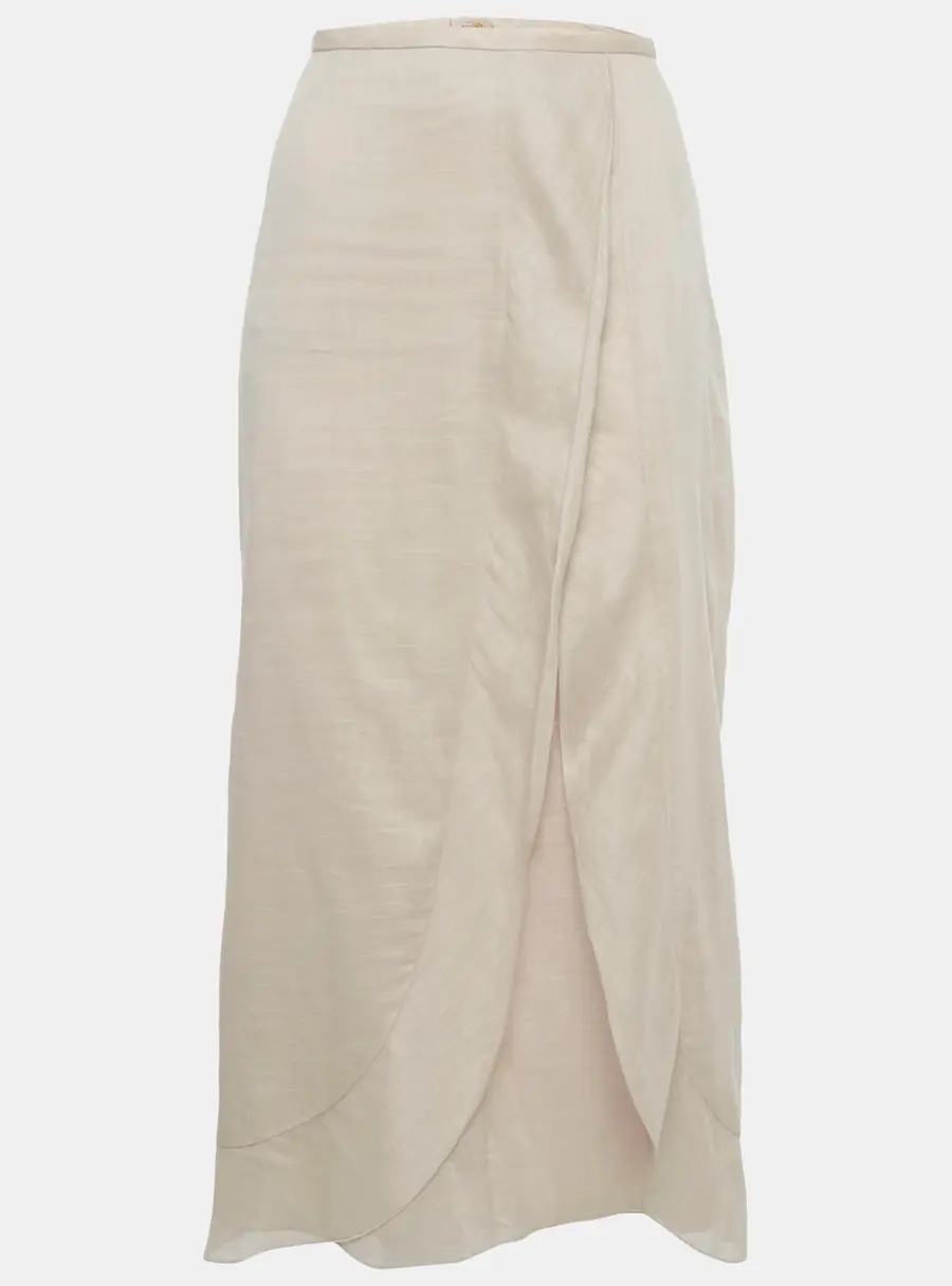 Giorgio Armani Light Pink Muslin Cotton Draped Maxi Skirt L