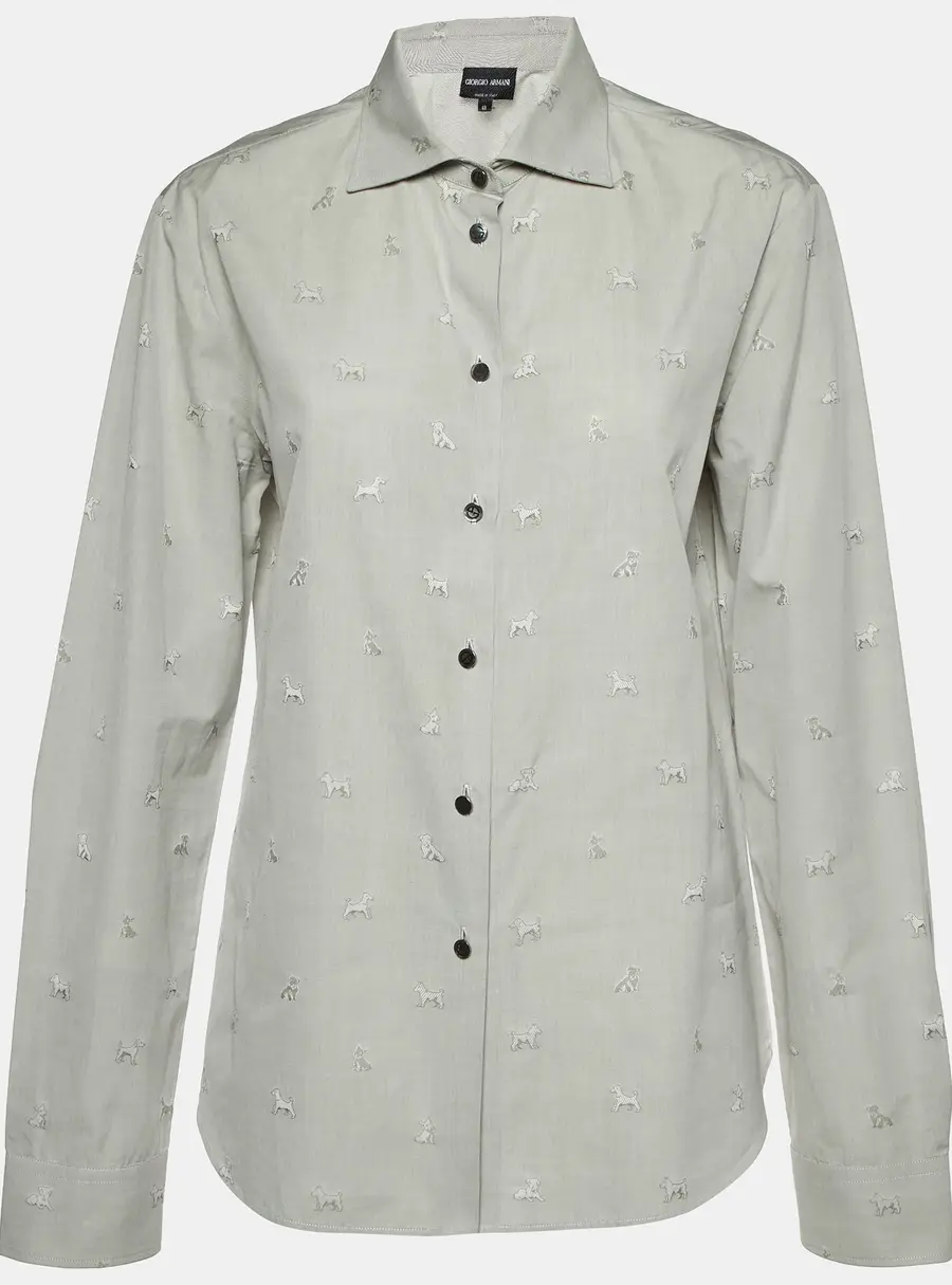 Giorgio Armani Grey Dog Pattern Dobby Cotton Button Front Shirt L
