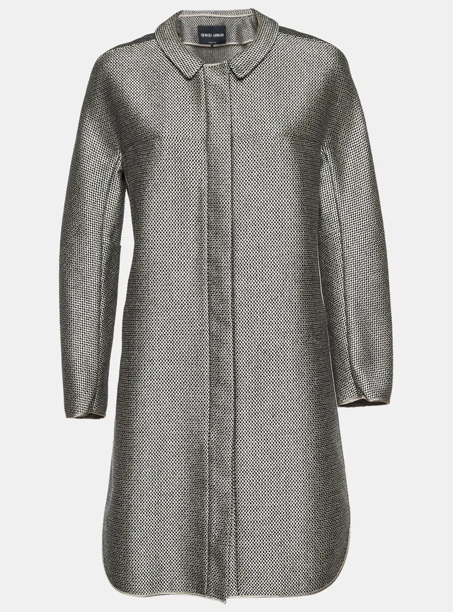 Giorgio Armani Grey/Black Basket Weave Zip-Up Overcoat M