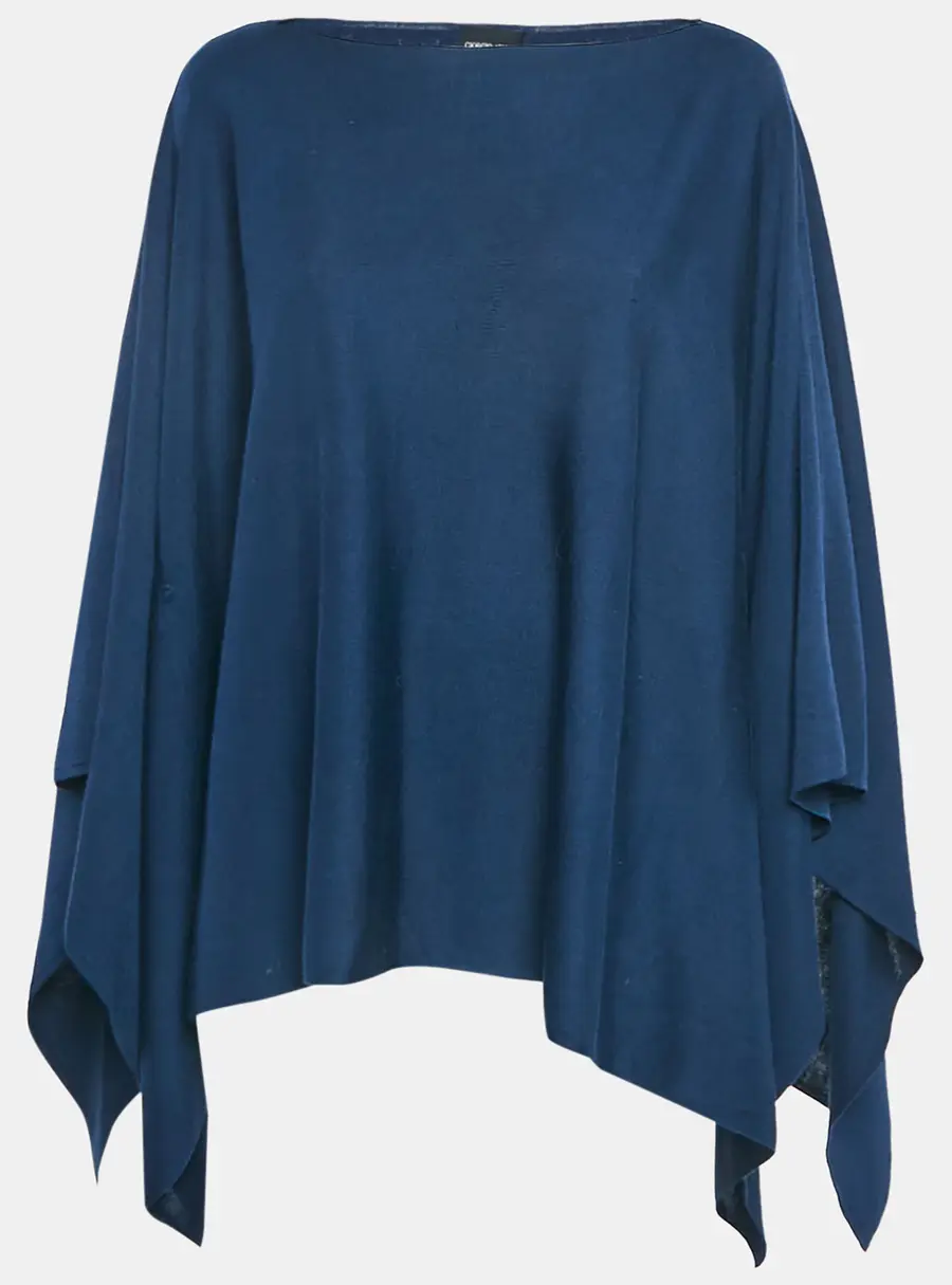 Giorgio Armani Navy Blue Stretch Knit Poncho S