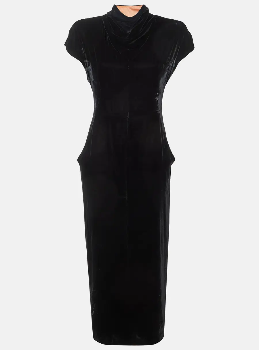 Giorgio Armani Black Velvet Cape Sleeves Maxi Dress L