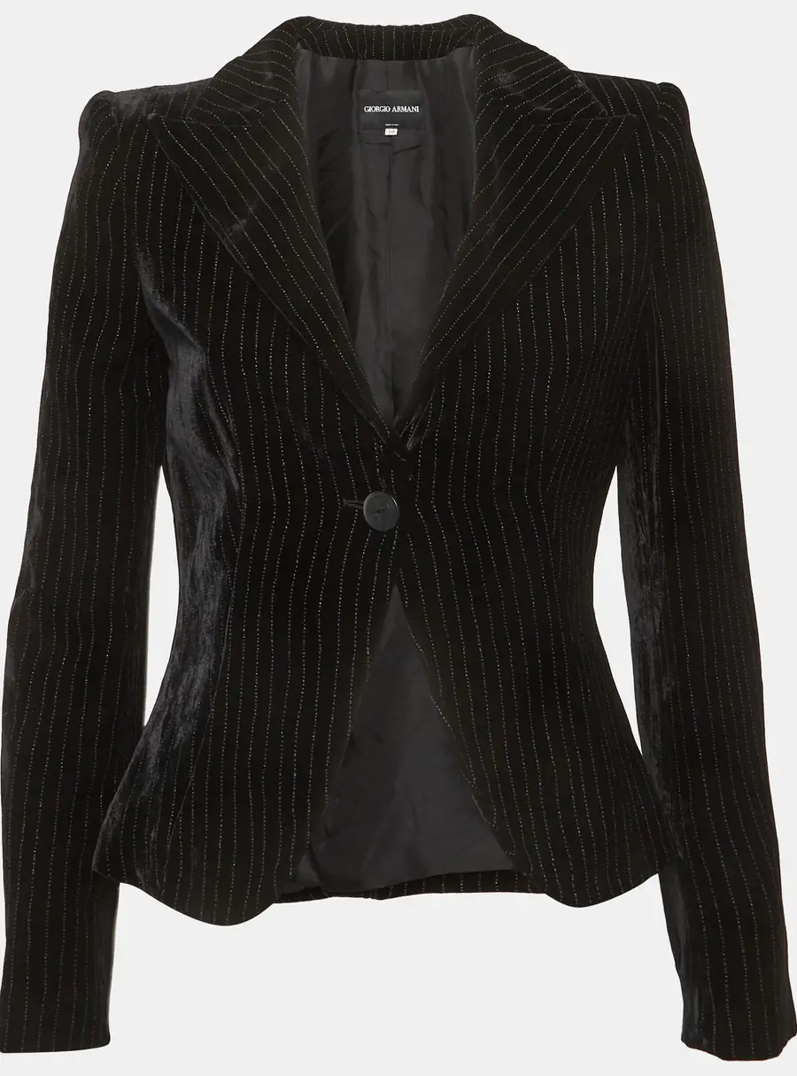 Giorgio Armani Black Striped Velvet Blazer S