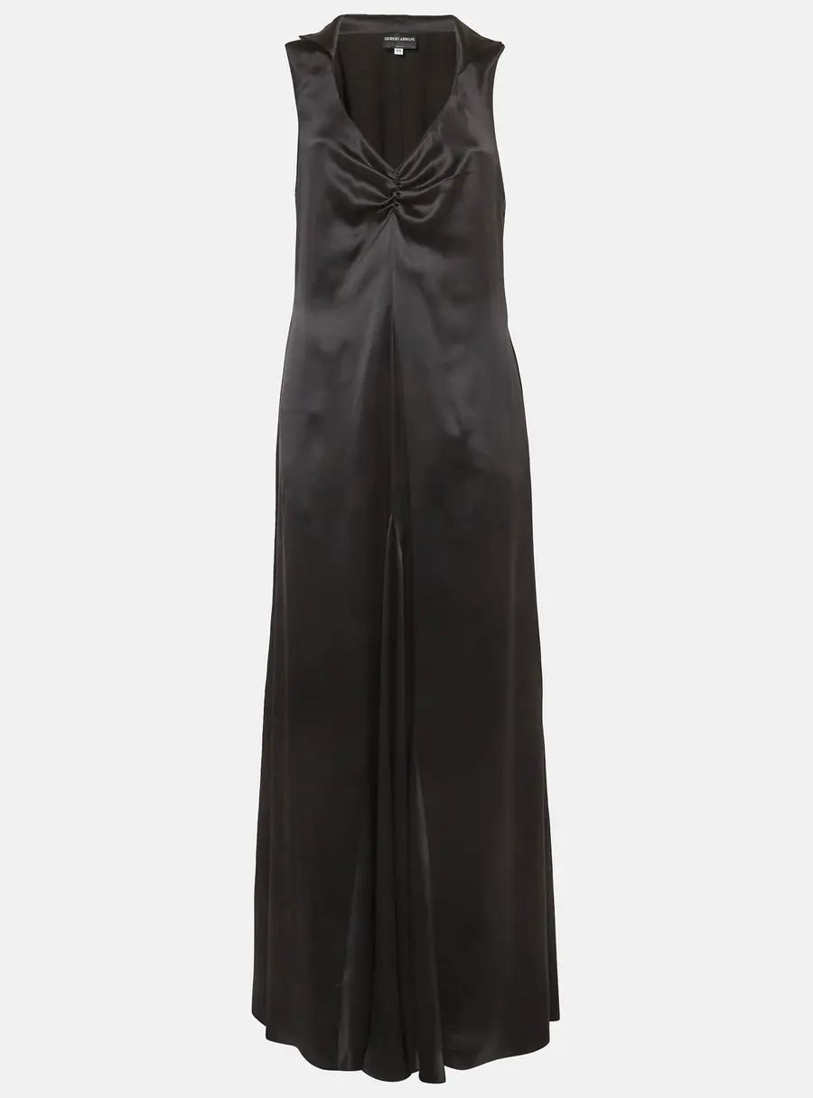 Giorgio Armani Black Satin Flared Maxi Dress L