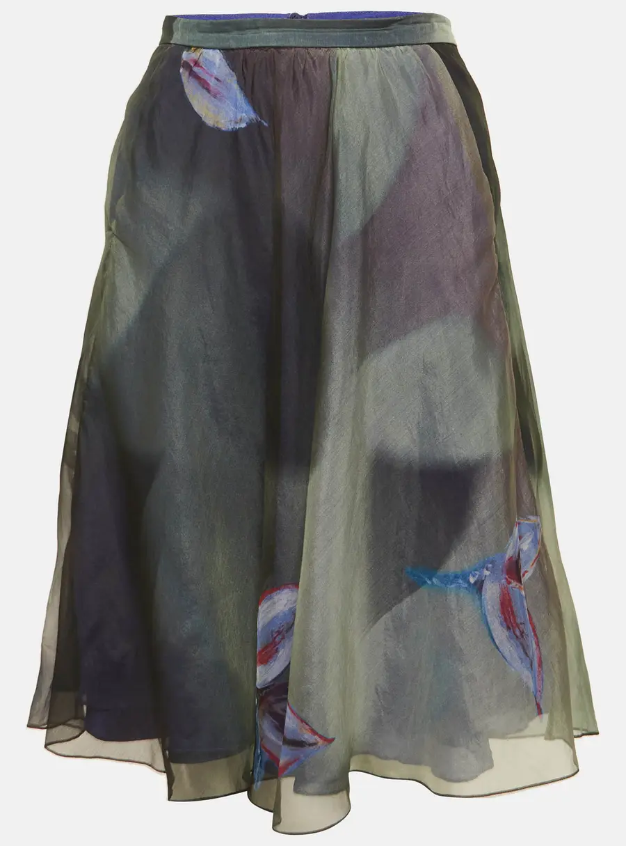 Giorgio Armani Navy Blue Print Silk Short Skirt M