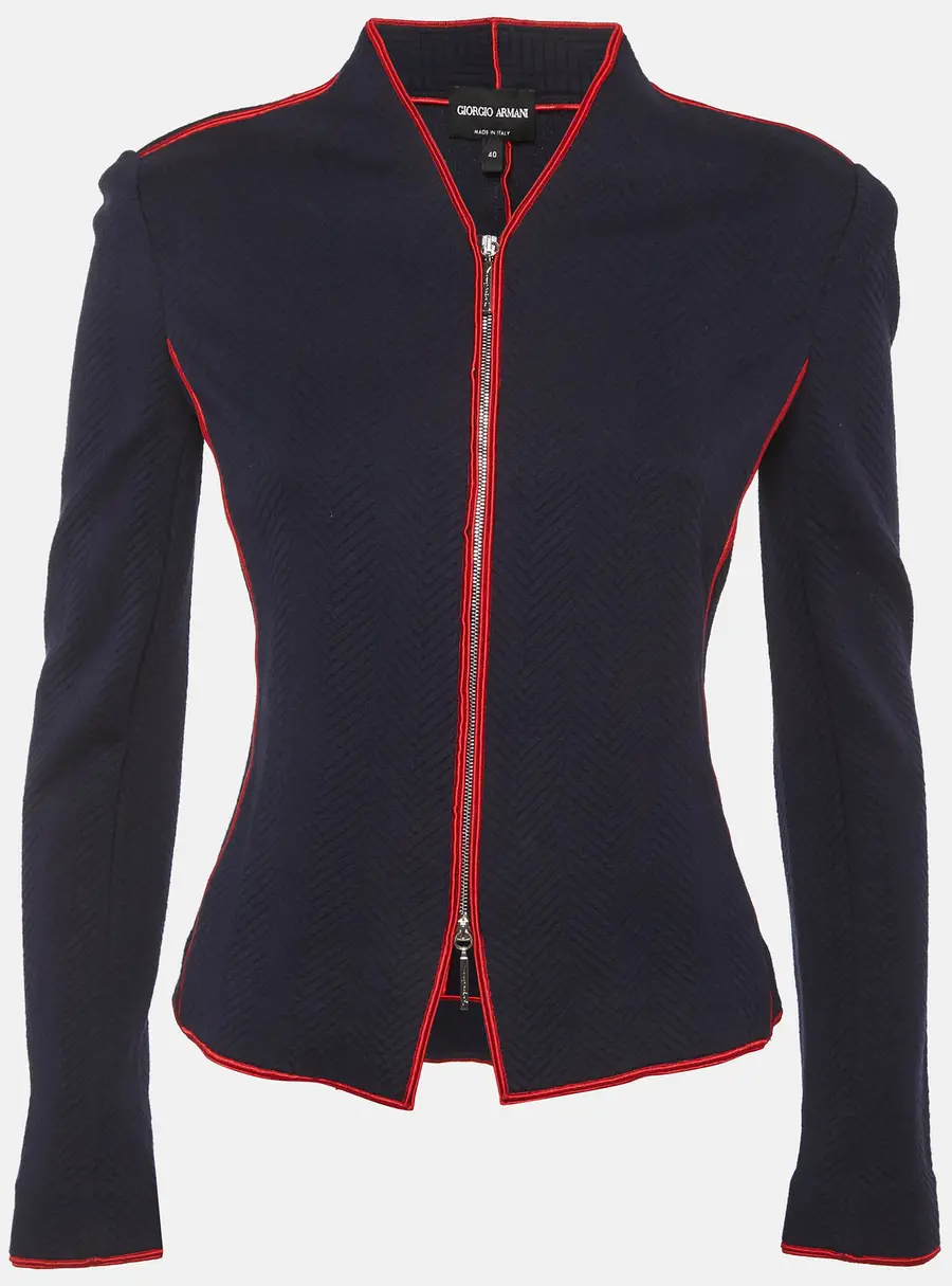 Giorgio Armani Navy Blue Jacquard Knit Zip Up Jacket S