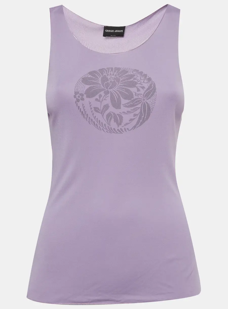 Giorgio Armani Purple Floral Graphic Jersey Knit Tank Top XXS
