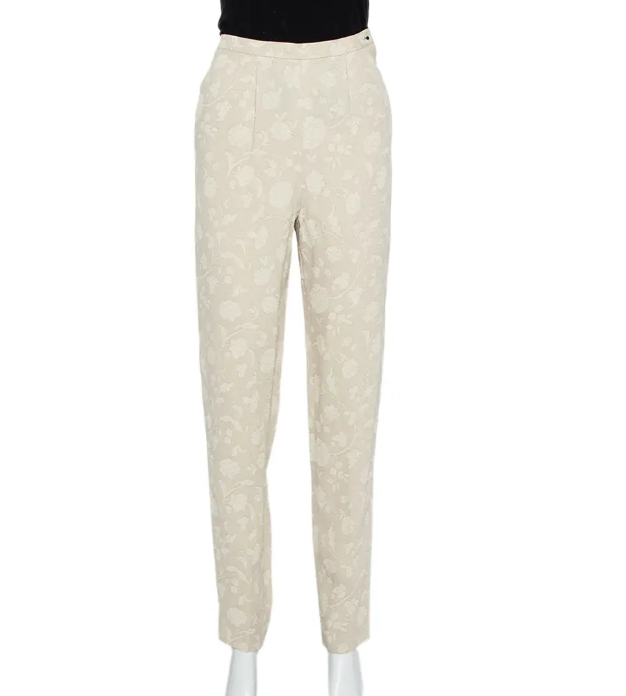 Giorgio Armani Cream Floral Jacquard Tapered Vintage Trousers XS