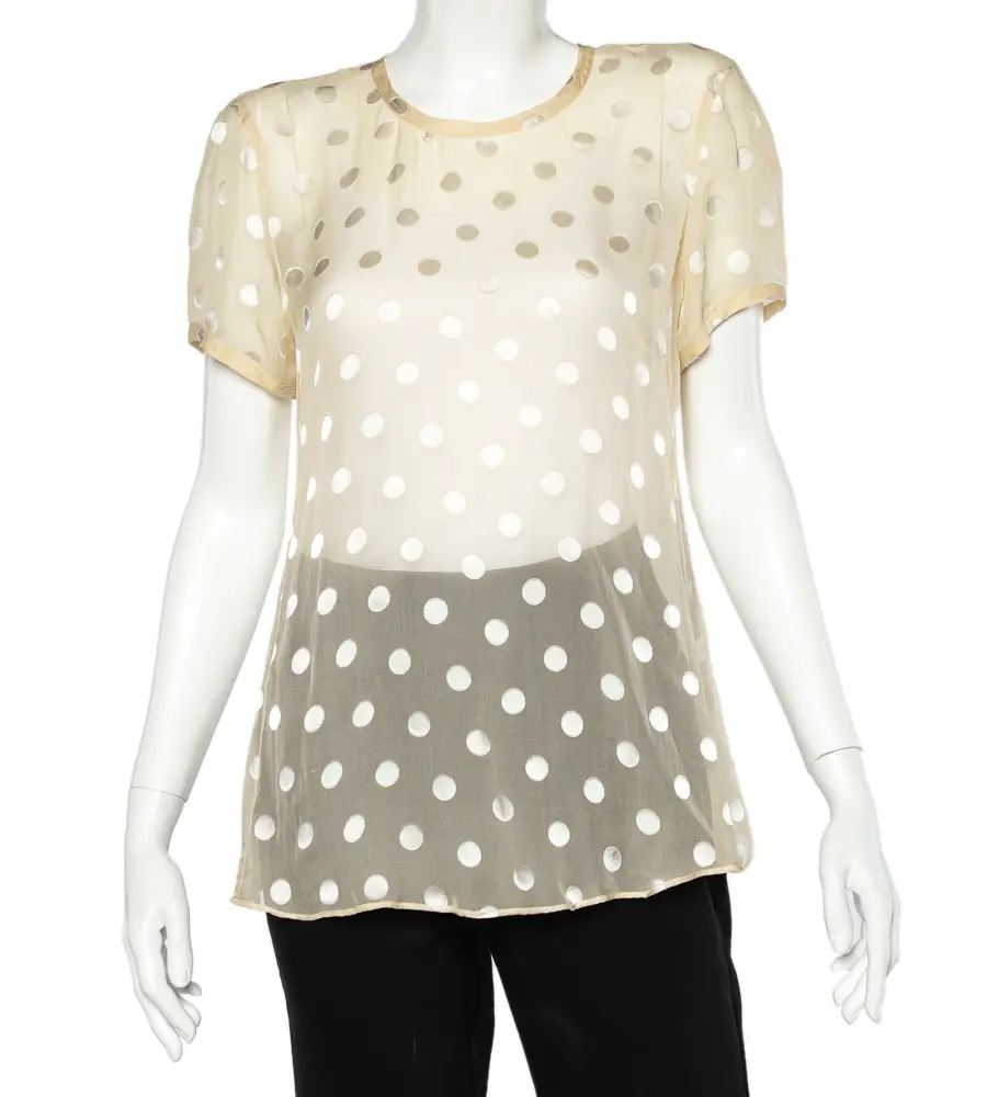 Giorgio Armani Yellow Polka Dot Silk Button Back Top L