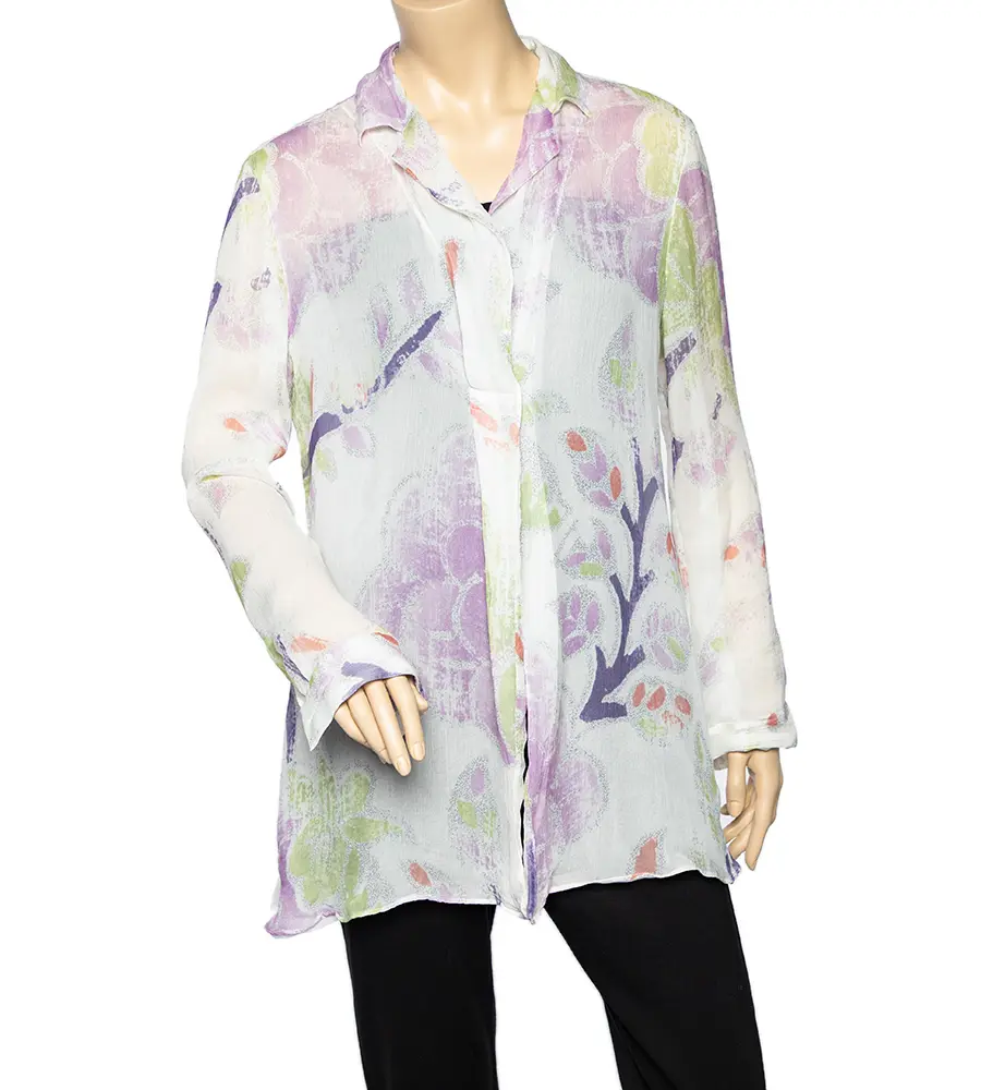 Giorgio Armani White Printed Silk Chiffon Single Button Shirt L