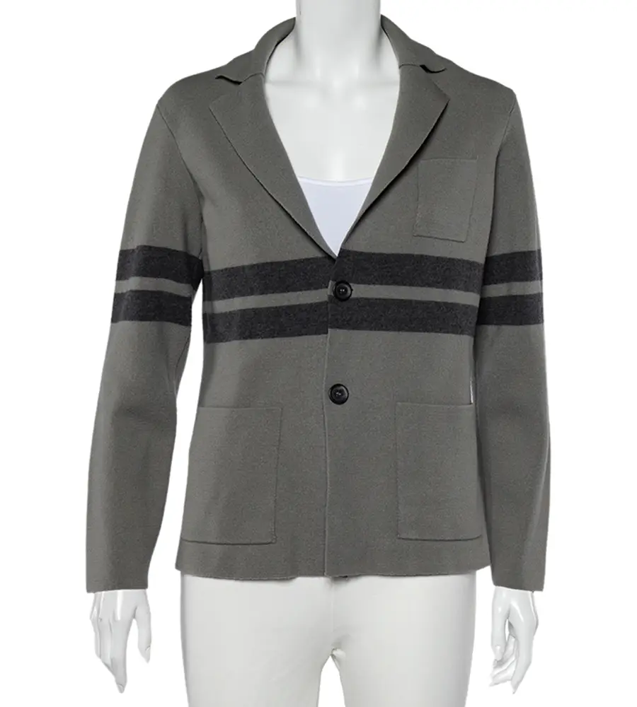Giorgio Armani Grey Wool Stripe Detailed Button Front Cardigan XL