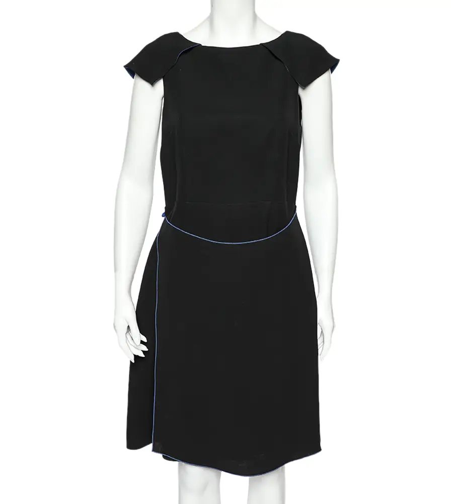 Giorgio Armani Black Silk Crepe Contrast Trimmed Wrap Detailed Dress M