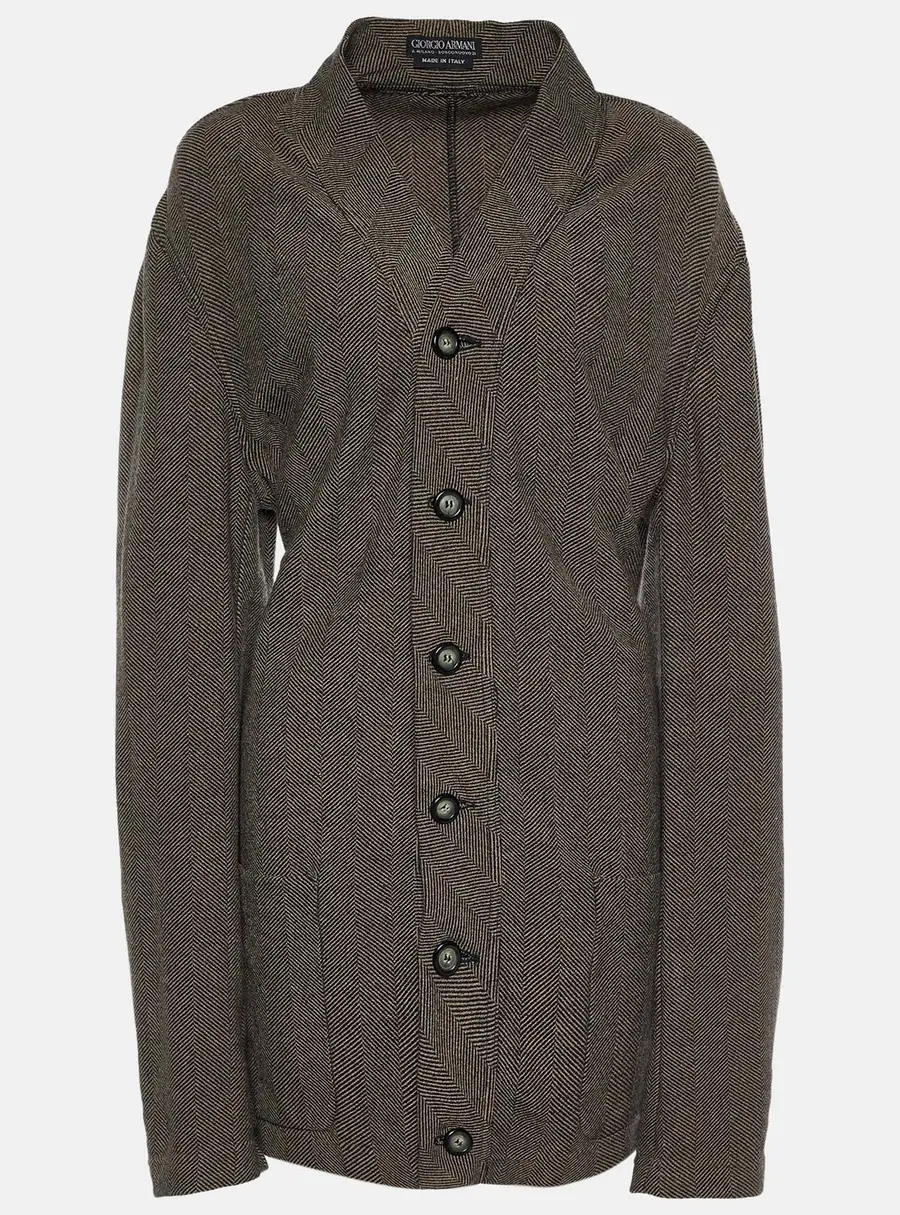 Giorgio Armani Vintage Brown Patterned Wool Button Front Cardigan XL