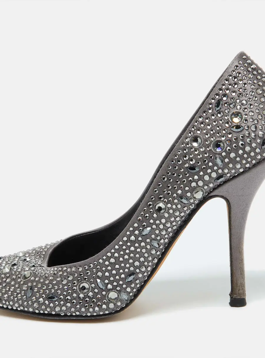 Gina Dark Grey Satin Crystal Embellished Pumps Size 38