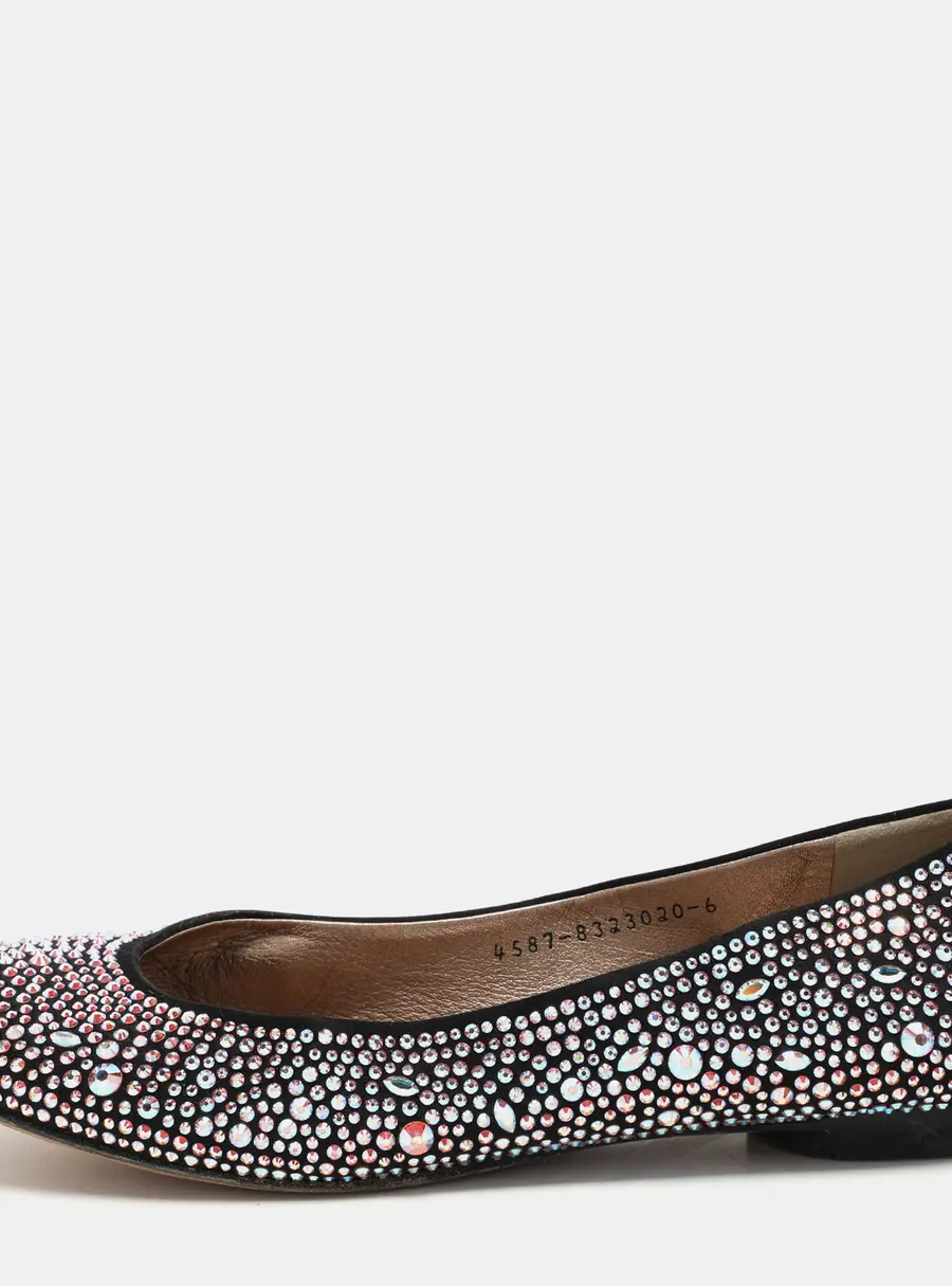 Gina Black Satin Crystal Embellished Ballet Flats Size 39