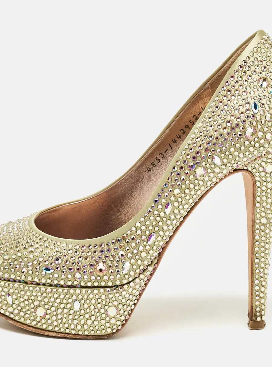 Gina Green Satin Crystal Embellished Platform Pumps Size 37