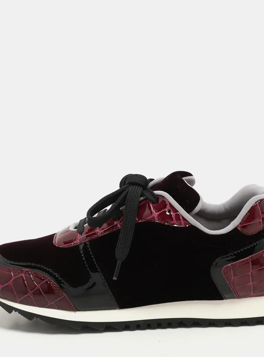 Gina Size 37 Pink Croc Embossed Patent Leather and Velvet Low Top Sneakers