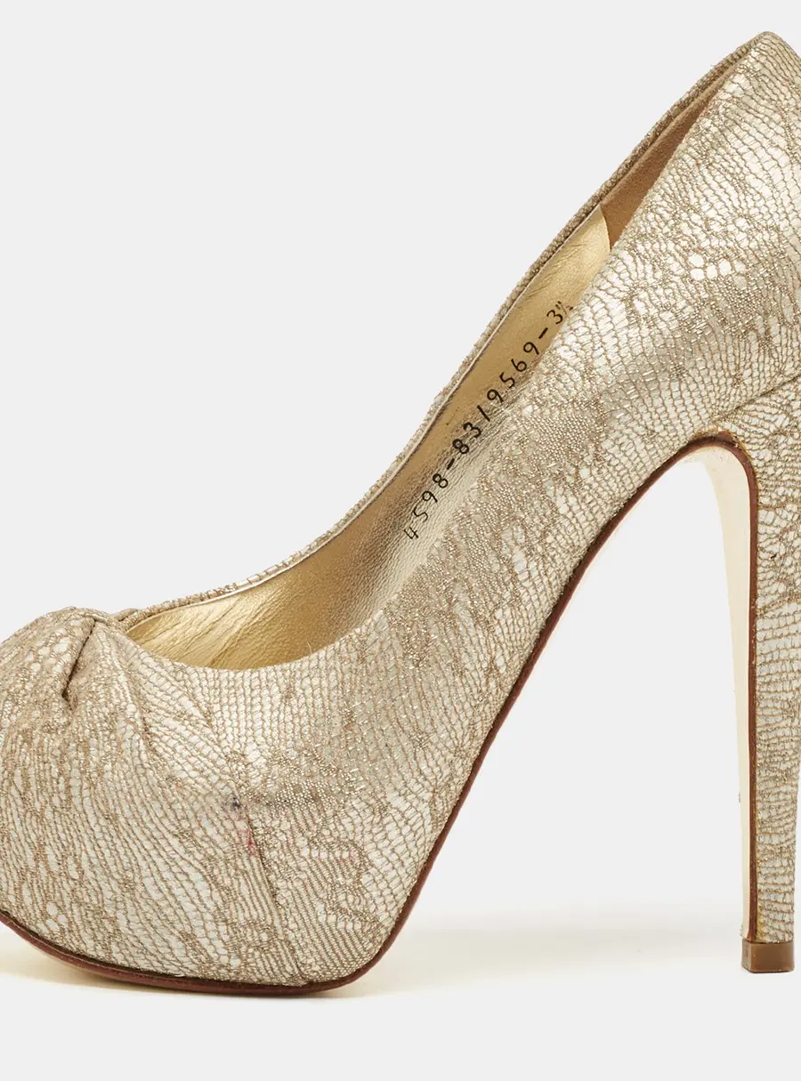 Gina Gold Woven Straw Claire Platform Pumps Size 36.5