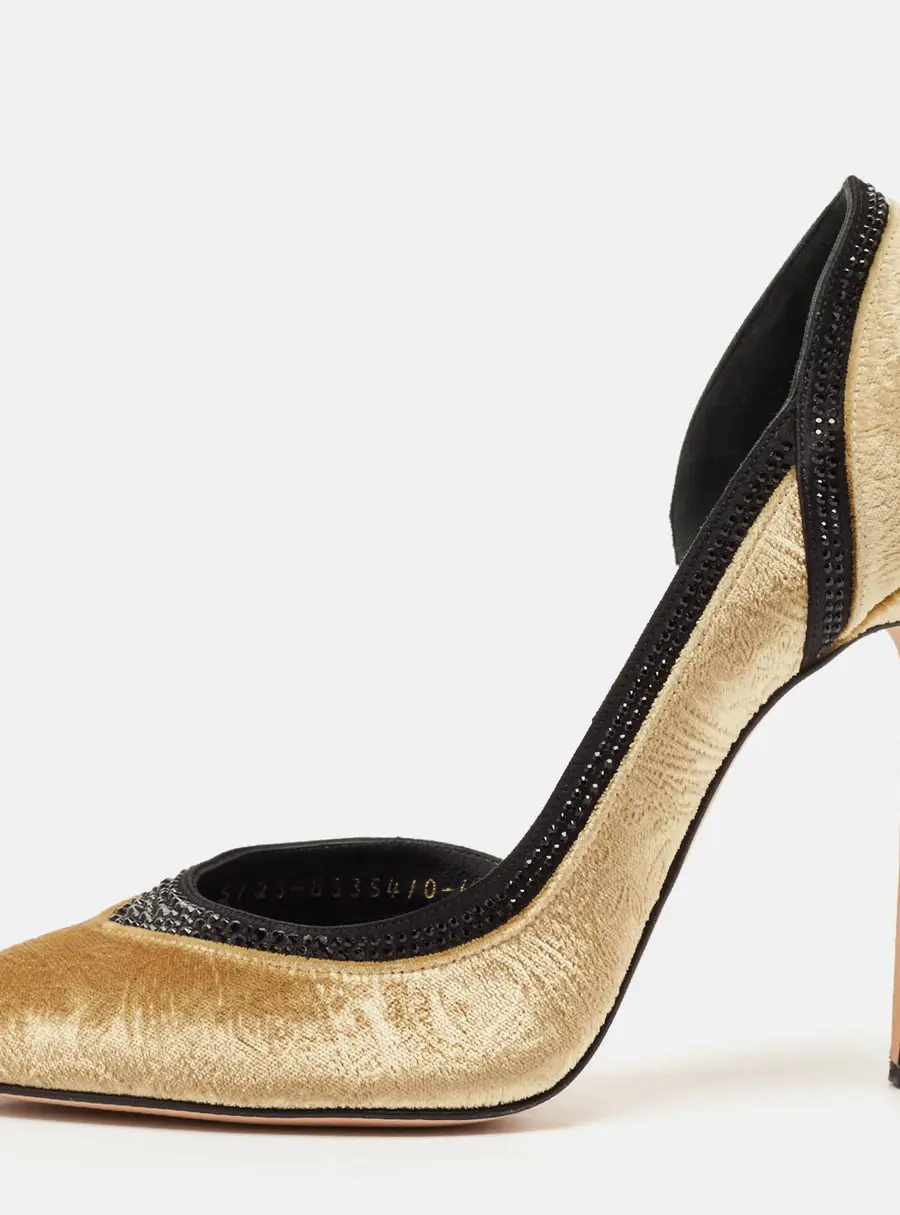 Gina Gold Paisley Print Velvet Crystals Embellished D'orsay Pumps Size 39