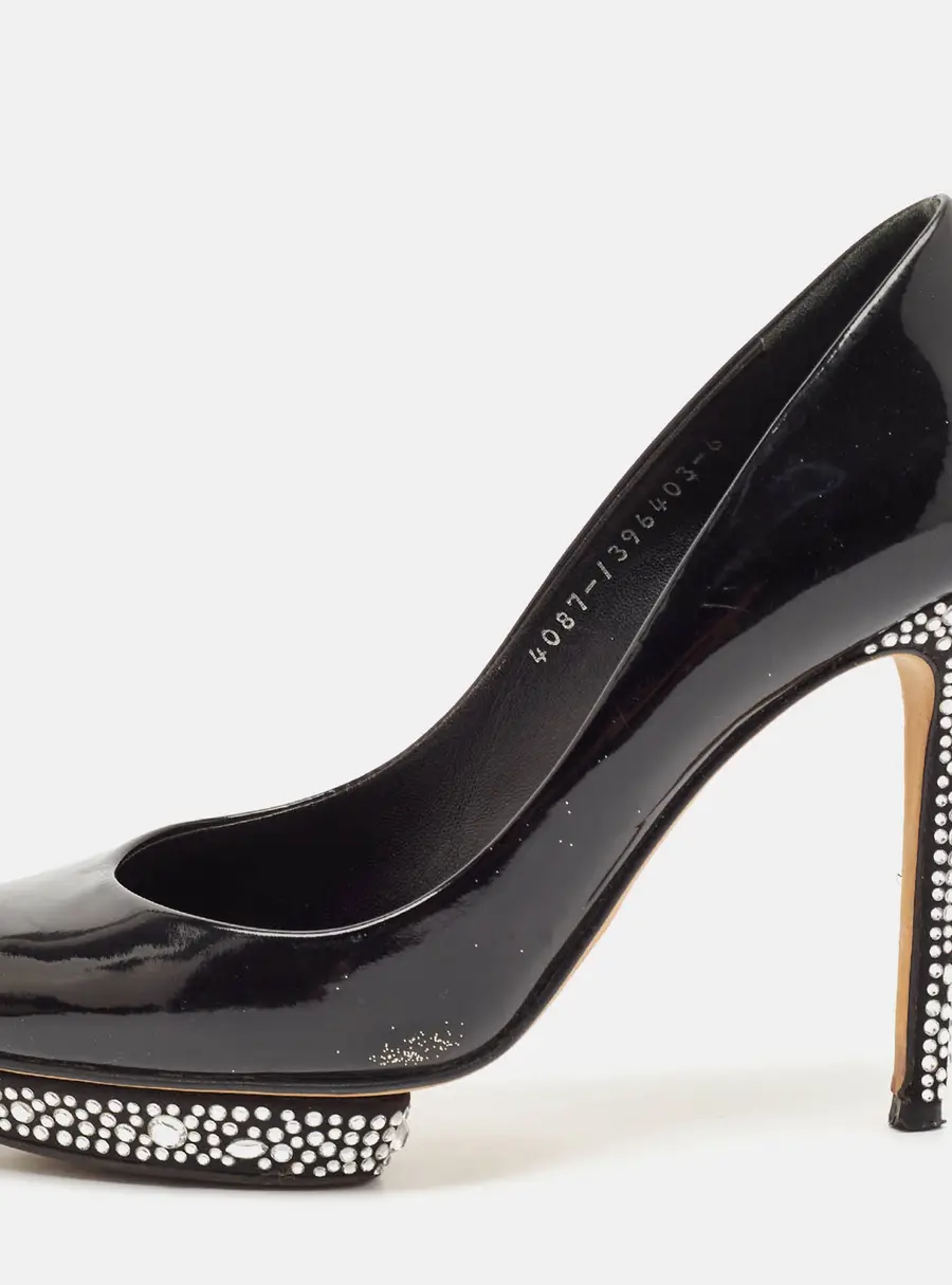 Gina Black Patent Leather Crystal Embellished Heel Platform Pumps Size 39