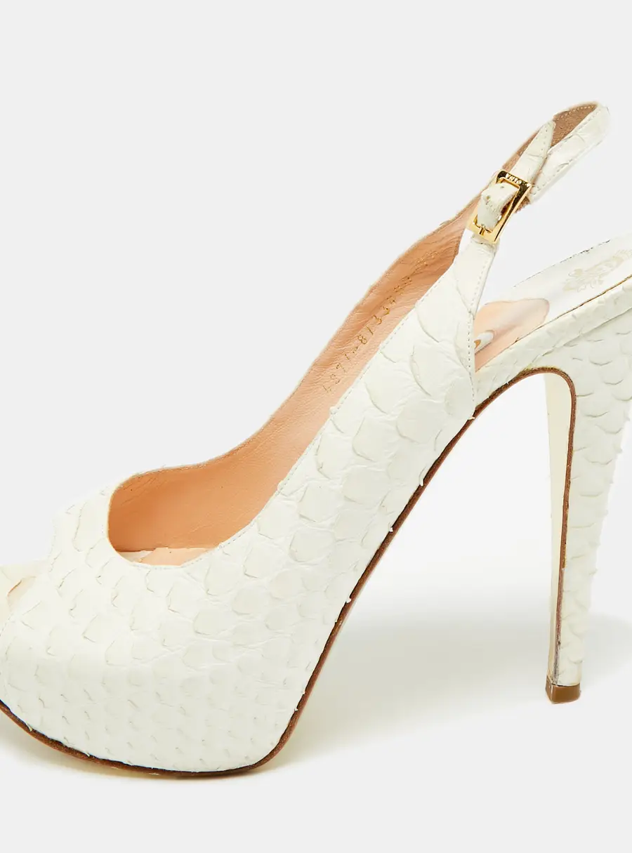 Gina Size 40.5 White Python Leather Slingback Pumps