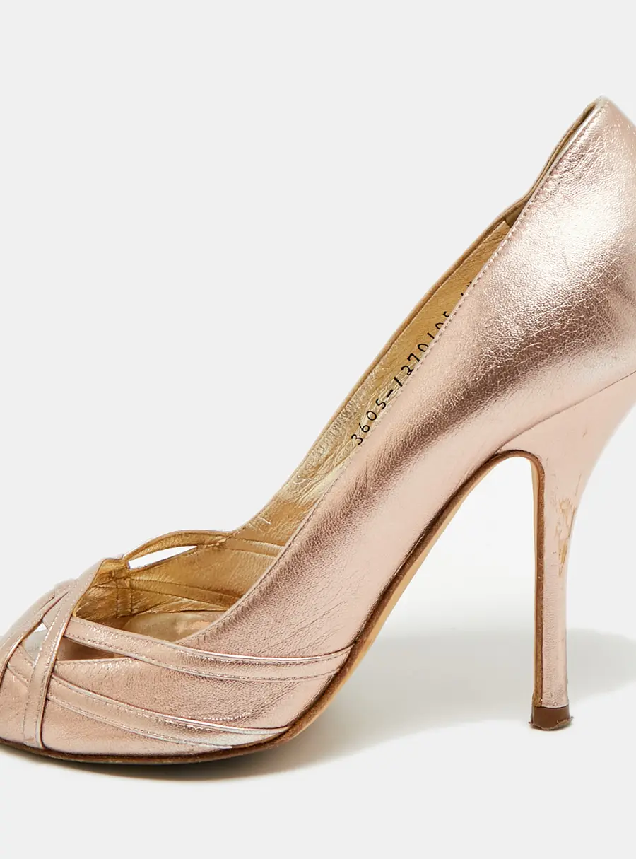 Gina Size 39.5 Metallic Leather Peep Toe Pumps
