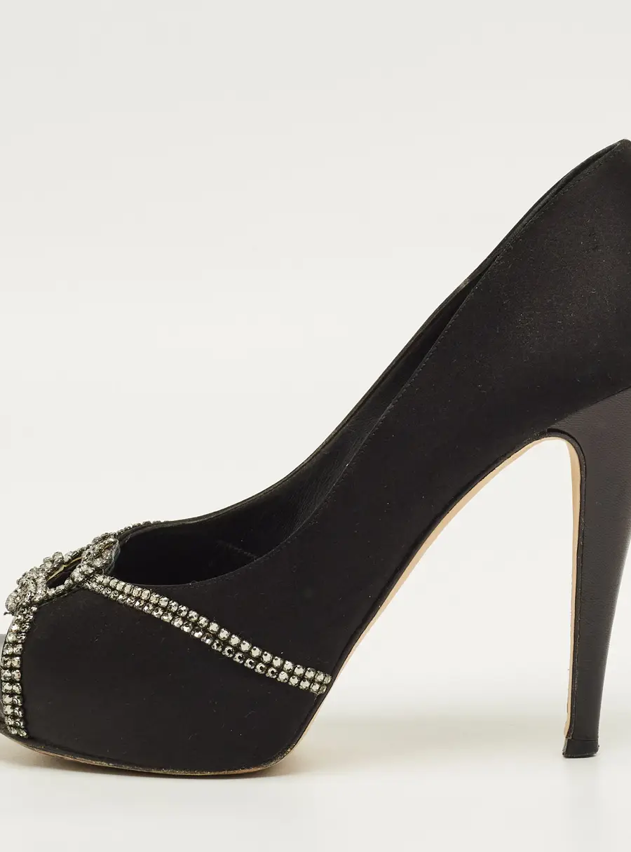 Gina Size 40.5 Black Satin Crystal Embellished Pumps