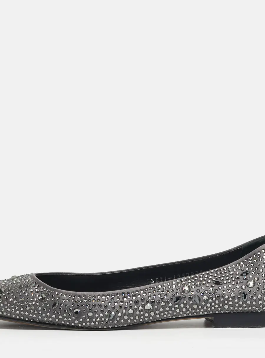 Gina Size 41 Grey Satin Crystal Embellished Ballet Flats