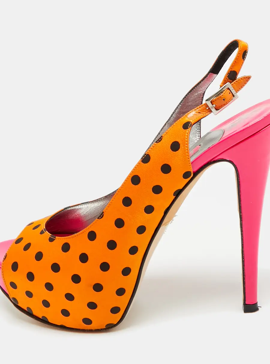 Gina Size 38 Gold/Black Polka Dot Satin Slingback Sandals