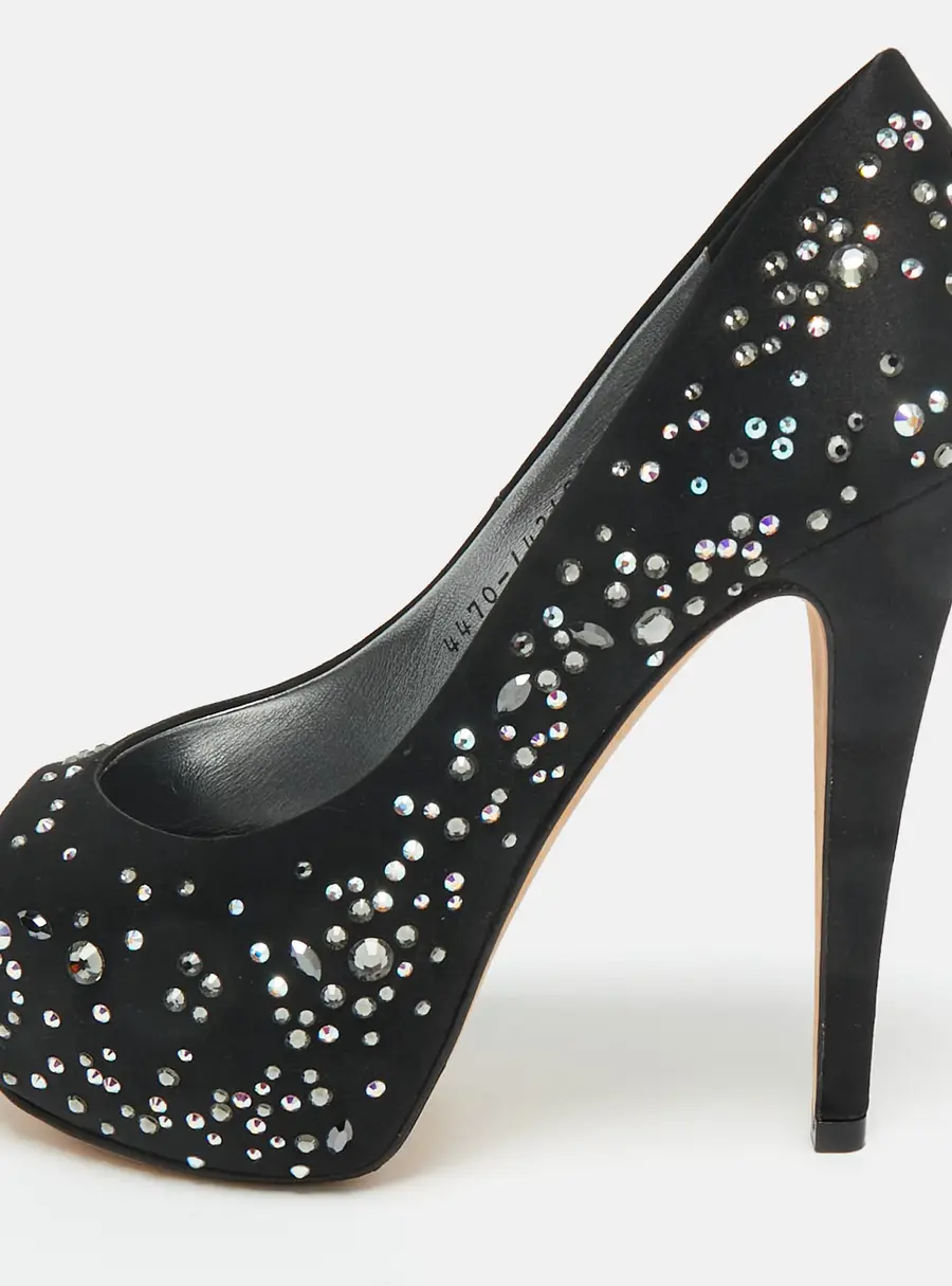 Gina Black Crystal Embellished Satin Open Toe Platform Pumps Size 39