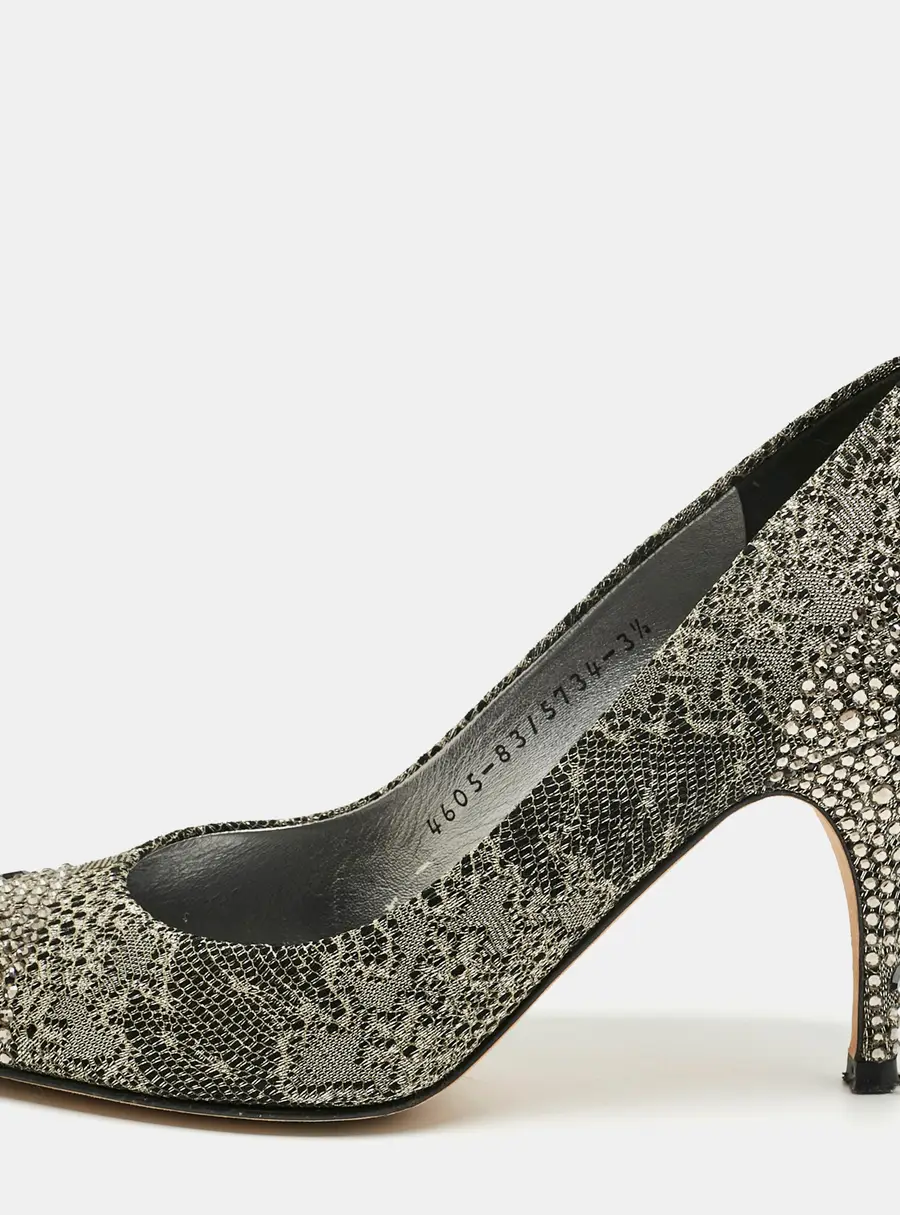 Gina Black/Gold Lace  Crystals Embellished Pumps Size 36.5