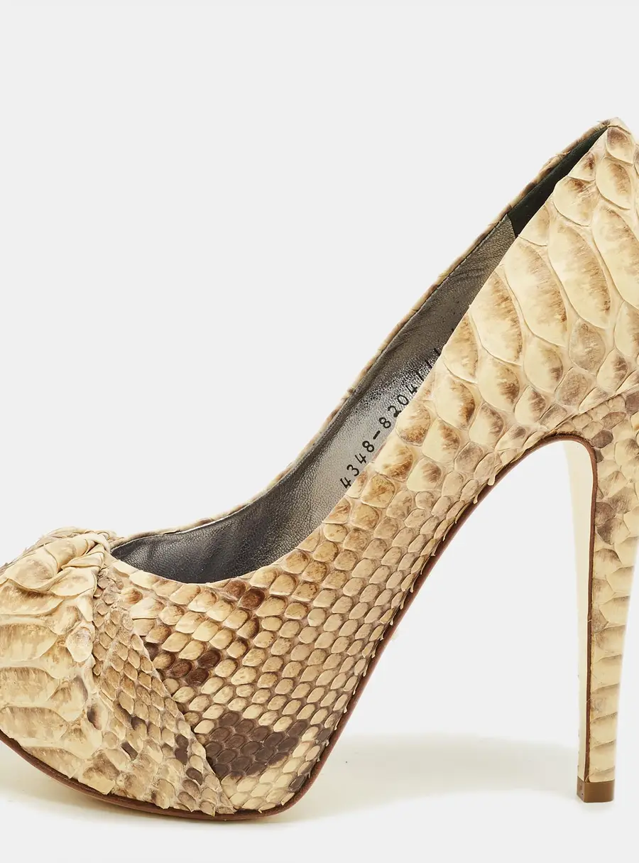 Gina Beige/Brown Python Leather Hoodie Platform Pumps Size 37