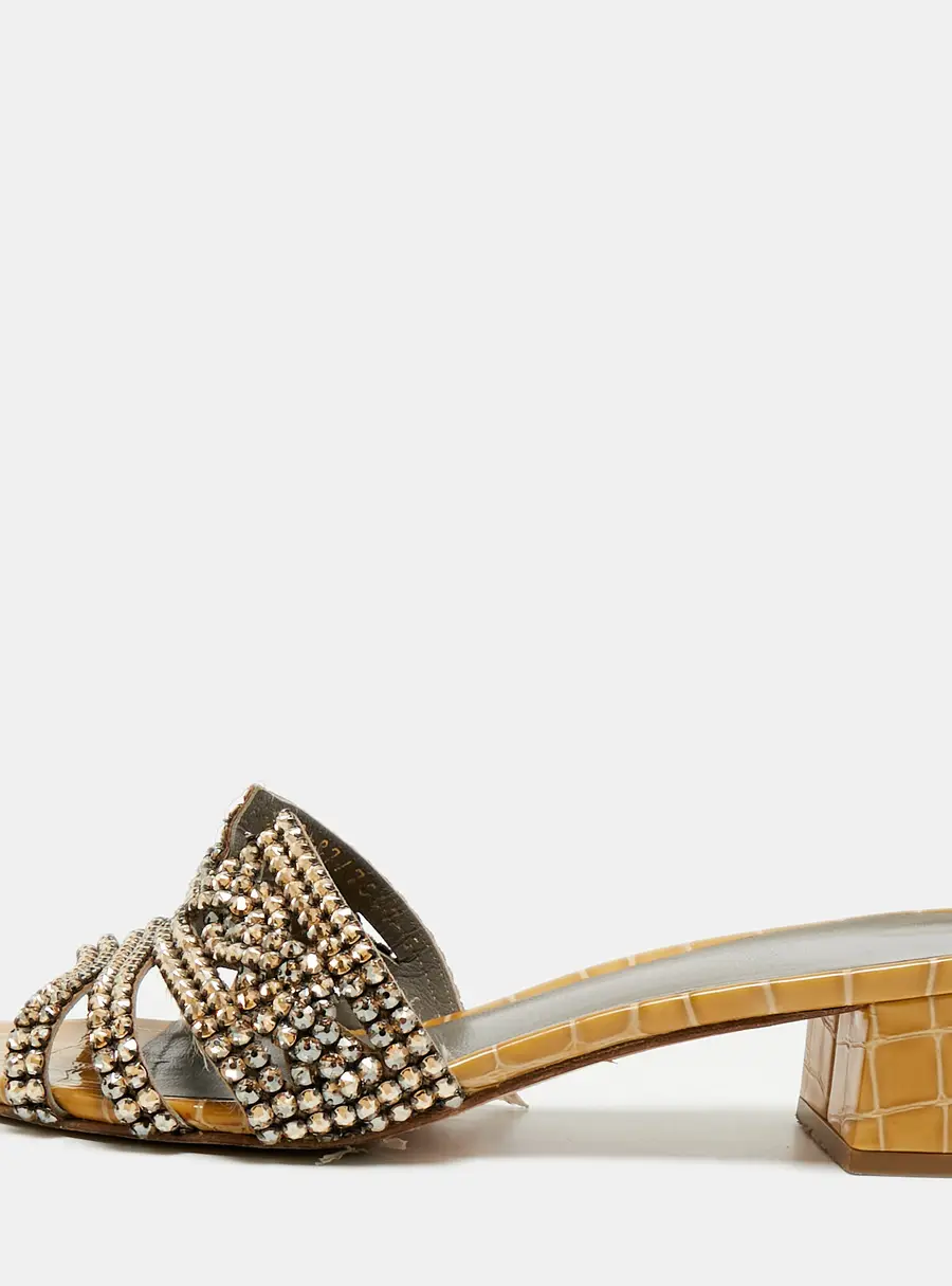 Gina Rodeo Size 36 Beige Croc Embossed Patent Leather Slide Sandals