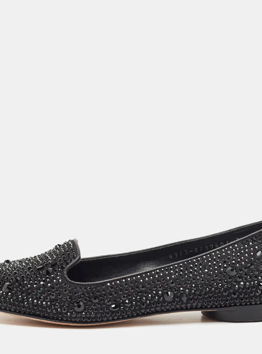 Gina Size 36 Black Satin Crystal Embellished Smoking Slippers