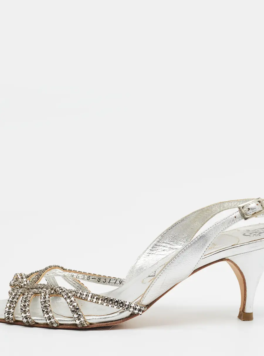 Gina Size 37 Silver Leather Slingback Sandals