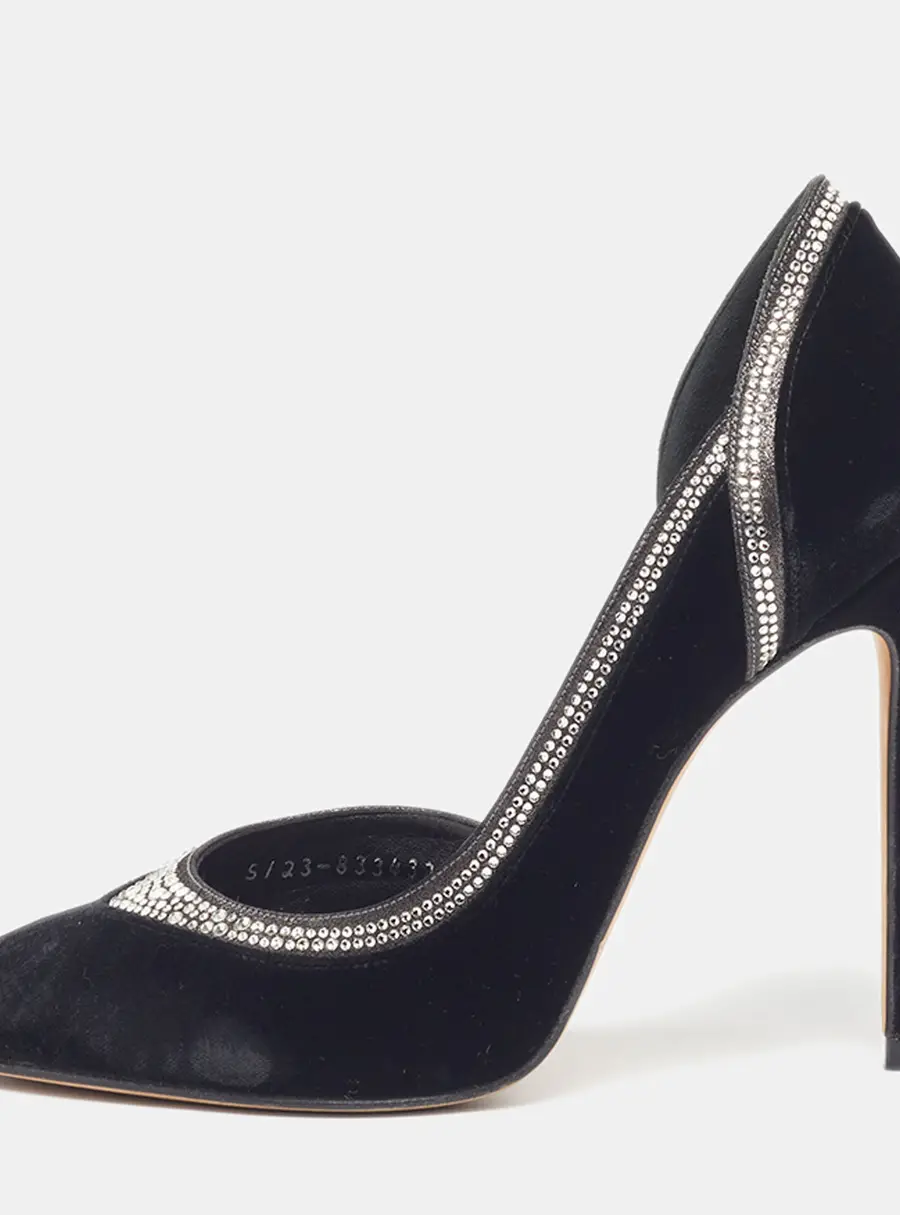 Gina Size 39 Black Velvet Crystal Embellished D'orsay Pumps