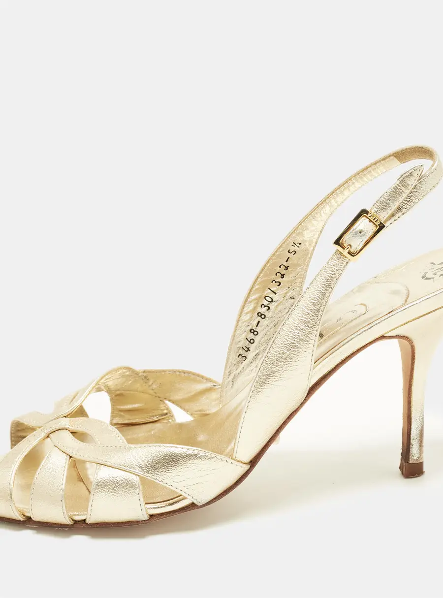 Gina Size 38.5 Gold Leather Slingback Sandals