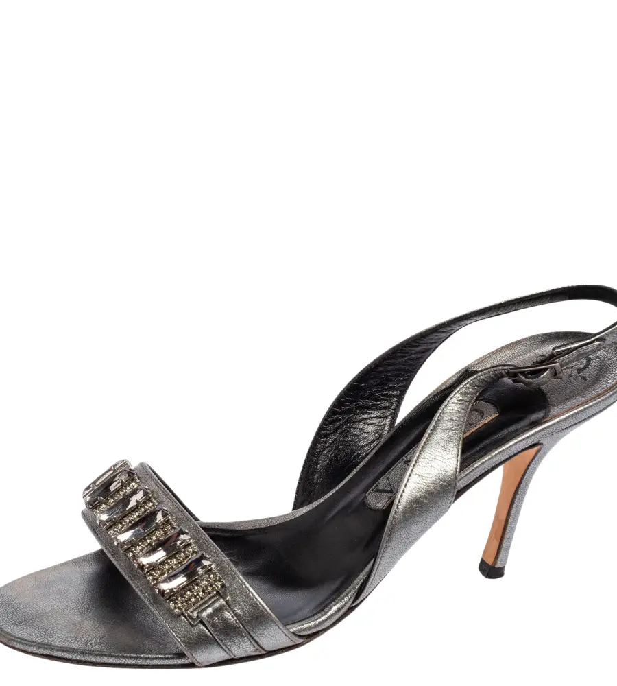 Gina Metallic Bronze Leather Crystal Embellished Naomi Slingback Sandals Size 40